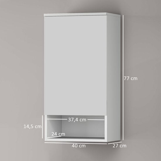 Wandkast voor de Badkamer met Verstelbare Planken en Open Vak - Wit