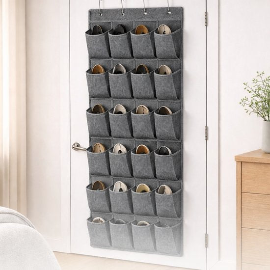 Schoenenkast Hangend - Schoenenzak 24 vakken - Opbergen van Schoenen aan Deur - Schoenenzak licht grijs - Oplossing voor rondslingerende schoenen - Hoogwaardige Schoenenkast