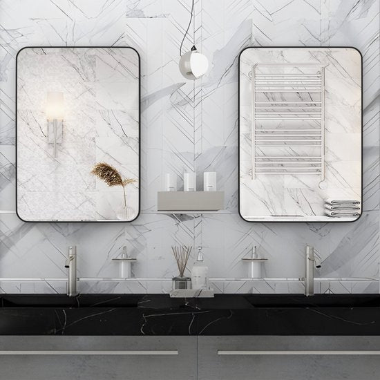Badkamerspiegel - Zwart - 71 x 50 cm - Wandspiegel - Rechthoekige Spiegel met Frame van Aluminiumlegering - Spiegel voor Slaapkamer, Woonkamer en Badkamer