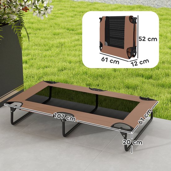 Verhoogd Hondenligbed met Ademend Net - voor Middelgrote Honden - Bruin