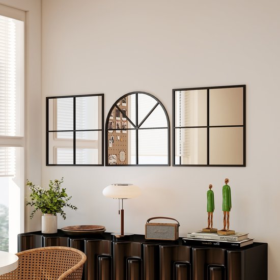 Wandspiegel 3-delig met Metalen Frame - 60 x 180 cm - Zwart