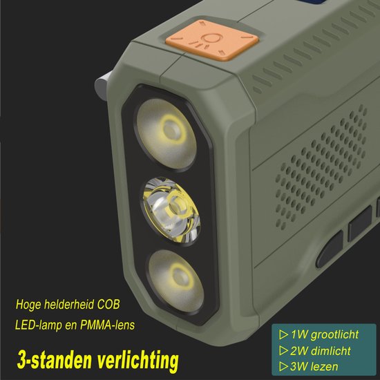 NovaWare® Noodradio Solar Opwindbaar - Powerbank Zonneenergie met 4500mAh - DAB+-FM - Noodpakket - Bluetooth speaker - Draagbare Radio - Groen
