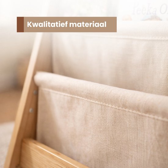 Kinderboekenkast - Bruin - Hout met Linnen - Kinderboekenrek - Boekenrek Kinderkamer