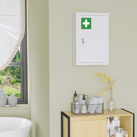 4goodz Medicijnkastje metaal EHBO-kastje met slot 14x30x46 cm - Wit