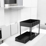Gootsteenkast Organizer - 2 laags - 76 x 34,5 x 22 cm - Keukenkast Organizer - Zwart - Uitrekbaar