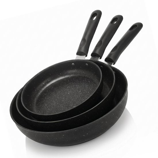 Koekenpannenset 3-delig – PFAS-vrij – 20 cm, 24 cm & 28 cm – Antiaanbak Koekenpannen – Geschikt voor Inductie, Gas, Elektrisch en Keramisch – Zwart
