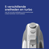 Safecourt Kitchen - Handmixer 450W – 10 Snelheden met Turbofunctie – Inclusief Deeghaken, Kloppers en Opbergbasis