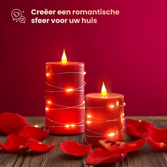 NovaWare LED Kaarsen met Bewegende Vlam - Set van 3 - Kaarsen op batterijen met afstandsbediening – Elektrische Kaarsen - Flikkerende vlam - Oplaadbaar - Timer en Dimfunctie - Rood
