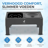 NovaWare Voerbak Kat en Hond – Met Standaard – Verstelbare & Verhoogde Voerbak - Anti lek Drinkbak - Slow Feeder Hondenvoerbak - Dubbel – Zwart