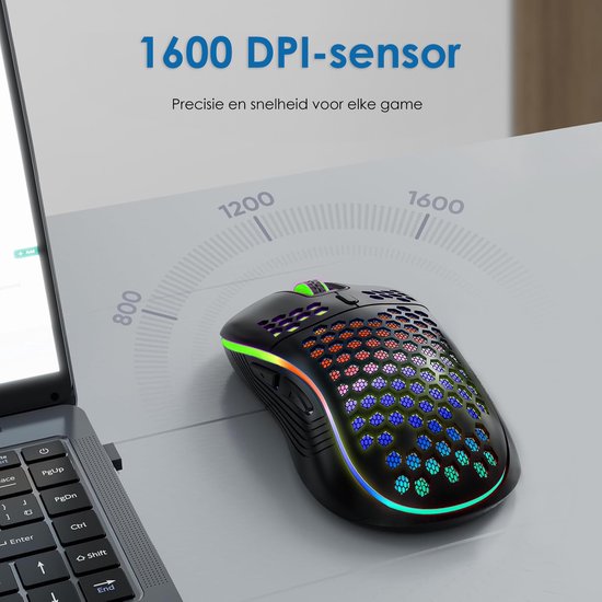 Pro Draadloze Gaming Muis - RGB Verlichting - 1600 DPI - USB Oplaadbaar - Ergonomisch - Voor PC & Laptop