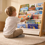 Kinderboekenkast - Bruin - Hout met Linnen - Kinderboekenrek - Boekenrek Kinderkamer