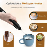 Pro Elektrische Melkopschuimer - USB Oplaadbaar - 3 Snelheden - 2 Opzetstukken - Voor Koffie, Cappuccino & Matcha