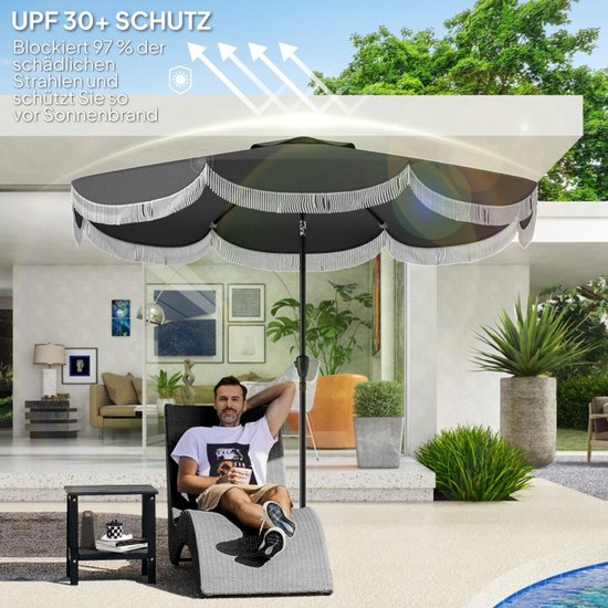 Parasol - 269 cm - Achthoekig Met UV Bescherming - Voor Tuin - Polyester - Donkergrijs