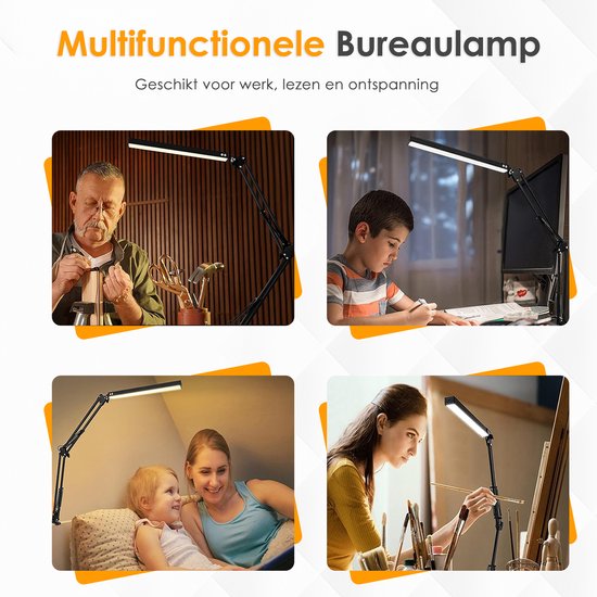 Pro LED Bureaulamp met Klem - Dimbaar - 3 Lichtstanden & 10 Helderheidsniveaus - Verstelbaar & Inklapbaar - Tafellamp voor Bureau
