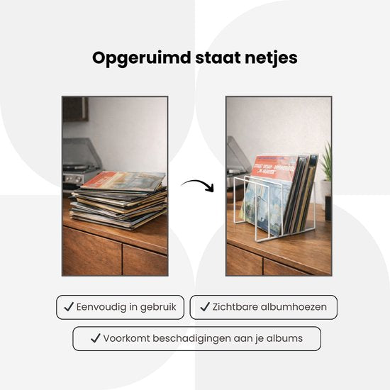 LP Opbergsysteem - Wit - Elpee Opbergrek - Platenrek van Metaal - Opbergrek LP - Vinyl OpbergSysteem - 50 tot 60 Platen - Bordenstandaard
