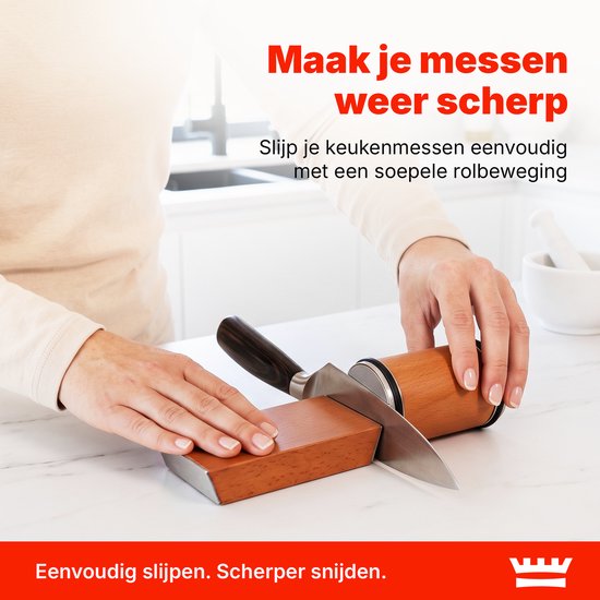 Messenslijper – Rollende Messenslijper met Magnetische Meshouder – 15° & 20° Slijphoek – Dubbelzijdige Slijproller – Voor Keukenmessen – Houten Uitvoering