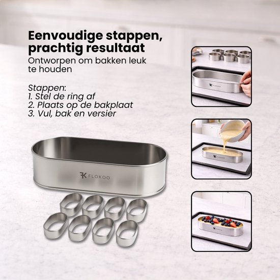 Roestvrijstalen sloffenring - Complete Set - Verstelbaar Bakframe - RVS - 27 - 40 cm – Sloffen – Taarten - Vruchtentaarten - Bakslof Verstelbaar