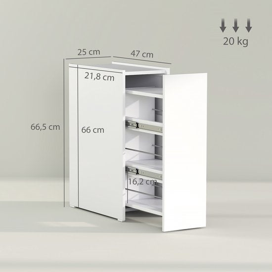 Apothekerkast Badkamerkast Vrijstaand 47x25x66 cm - Wit