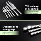 MoreCore Messenset met Blok en Messenslijper - Messenblok - Keukenmessen - Inclusief Keukenschaar - Koksmes - Krasbestendige - RVS - Zilverkleurig-Zwart - Vaderdag Cadeau