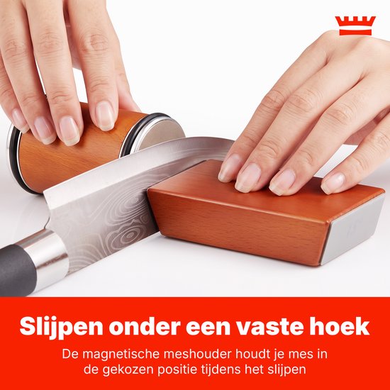 Messenslijper – Rollende Messenslijper met Magnetische Meshouder – 15° & 20° Slijphoek – Dubbelzijdige Slijproller – Voor Keukenmessen – Houten Uitvoering