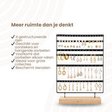 Sieradenrek met Houten Voet – Oorbellen Houder Staand – Sieraden Organizer 4 Rijen – Metalen Display Standaard – Oorbellen Display 36 cm – Sieradenhouder voor Oorbellen & Sieraden
