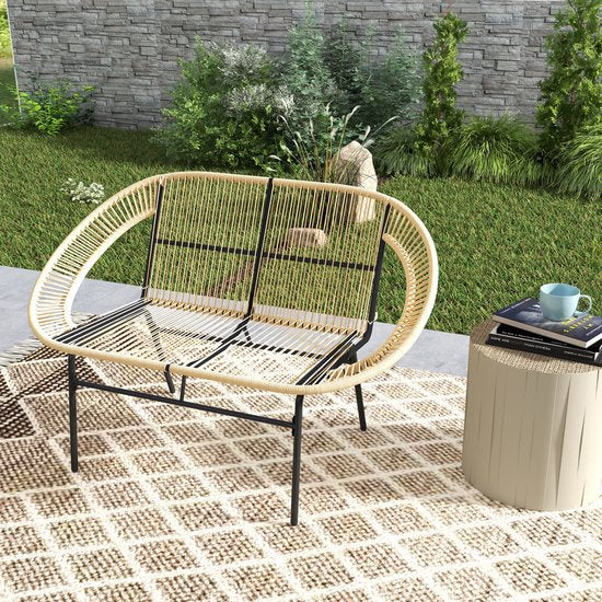 2-zits Rattan Tuinbank in Boho-stijl - Zwart