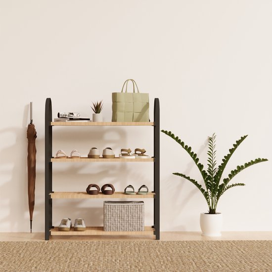 Fixwood Schoenenrek 4 Lagen – Zwart - Ruimtebesparend Schoenenkast – Modern Design – Voor 12+ Paar Schoenen – Opbergsysteem Schoenenrek Hal, Slaapkamer of Woonkamer