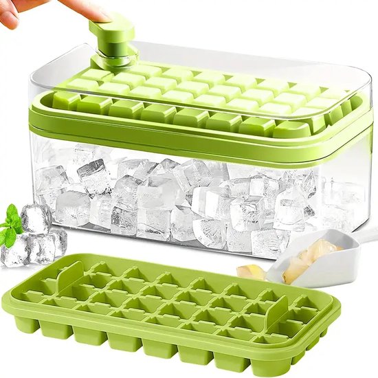 Sasemy - Ijsblokjes - 32 ijsblokjes - Ijsblokjes maker Deluxe - IJsblokjes vorm met bakje en deksel - IJsklontjes - Zomer - BPA vrij - Cocktails - Ijsjes - Smoothies - Sapjes - BBQ - Transparant - Niet vaatwasser bestendig