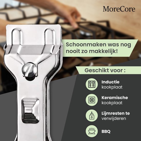 MoreCore Kookplaat Schraper - Glasschraper - Glaskrabber - Inclusief 5 mesjes