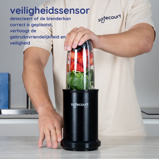 Safecourt kitchen - Smoothie Blender - Blender 1200W - Smoothie Maker - Inclusief to go bekers - Zwart