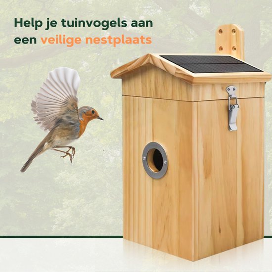 Vogelview Nestlife360 - Vogelhuisje met Camera - Hout - AI vogelherkenning - 1080p HD - Audio - Met zonnepaneel