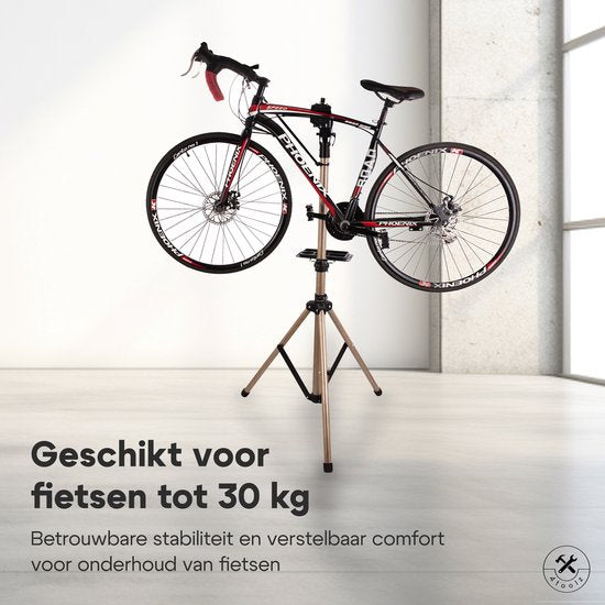 4toolz® Fiets Reparatiestandaard PRO – Aluminium – 360° Draaibaar - Met Gereedschapsbakje