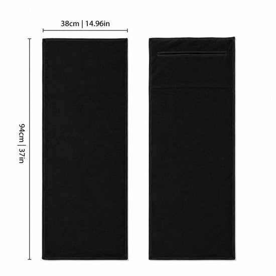 SparkNine Microvezel Handdoek - met ritsvak - S - 38x94 cm - zwart - handig & functioneel - sneldrogend - absorberend & super zacht