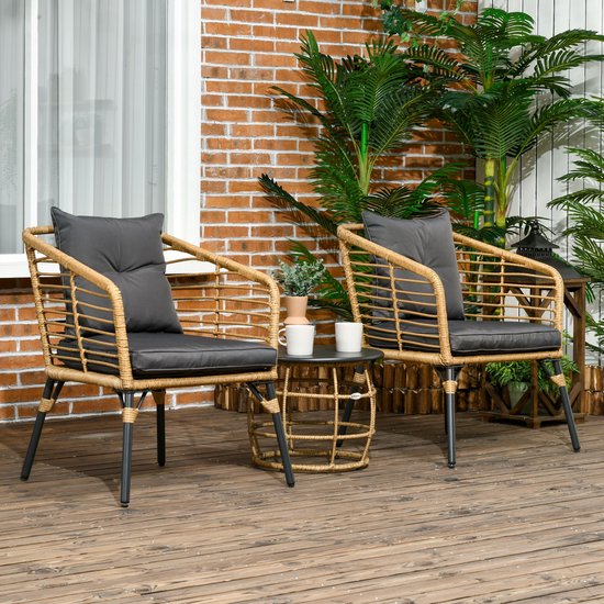 Rotan tuinmeubelset 3-delig. Zitgroep met kussens voor terras balkon