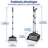 Bezem met Stofblik en Lange Steel – Bezem en Blik Set – Telescopisch & Zelfreinigend – Staande Stoffer en Blik – Voor Haren, Stof en Kruimels – Zwart