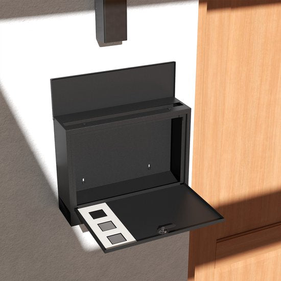 Wandbrievenbus modern - Afsluitbaar met slot - 36,5x11,5x29 cm - Zwart