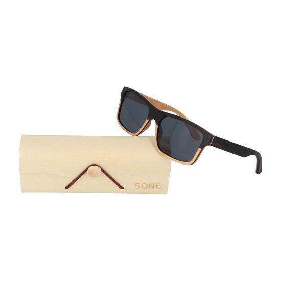 5one® 2-tone - Ebony - Maple-wood Houten zonnebril met Grijze lens