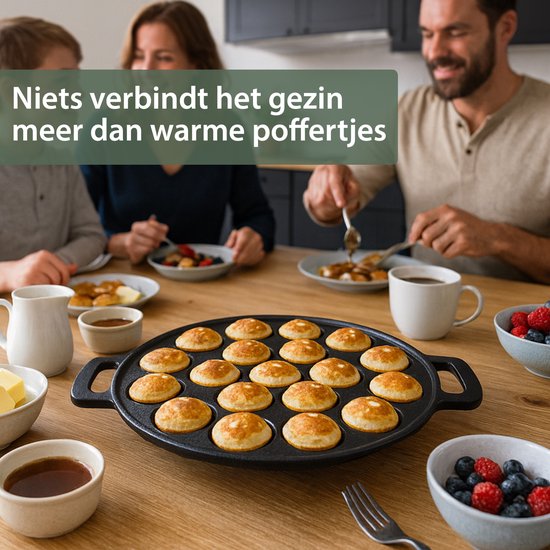 Chefino 2-delige gietijzeren poffertjespan set – 38 poffertjes tegelijk – inclusief doseerfles, vork, bakkwast en siliconen handgrepen – geschikt voor alle warmtebronnen (gas, inductie, oven, keramisch, elektrisch)