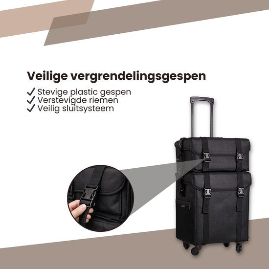 Pedicurekoffer met Wieltjes - Zwart - 60x41x30 cm - Pedicure case - Ambulante Pedicure Koffer