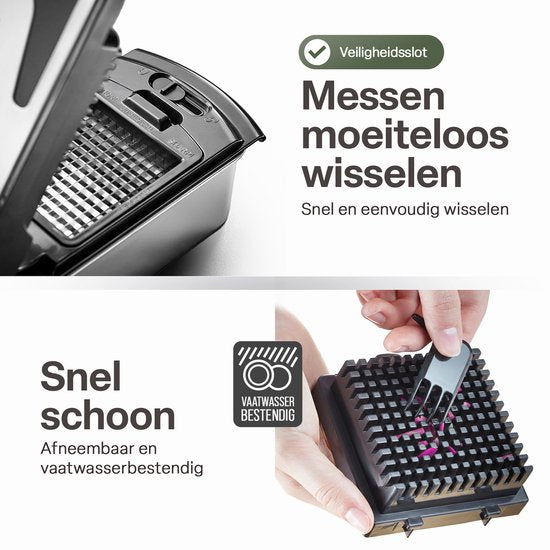 Chefino Groentesnijder Set 12-delig - Mandoline Keukensnijder met 7 Snijopties - Blokjessnijder - Julienne Snijder - Rasp - Uiensnijder - Opvangbak 1L