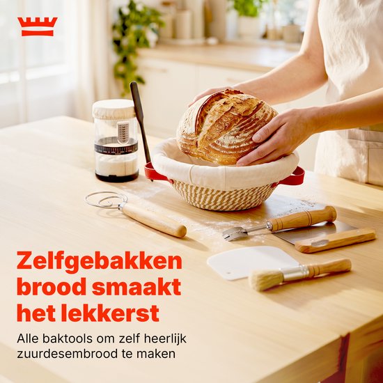 Zuurdesem Starterset – Complete Broodbakset met Rijsmand 23 cm – Glazen Starterpot – Deense Deeggarde – Deegschrapers – Broodmesje – Bakset voor Zuurdesembrood