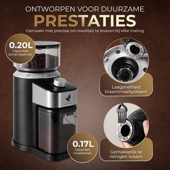 NovaWare Koffiemolen Pro – Elektrische Koffiemolen – Koffiebonen maler – Koffiemaler - Coffee Grinder - Zwart