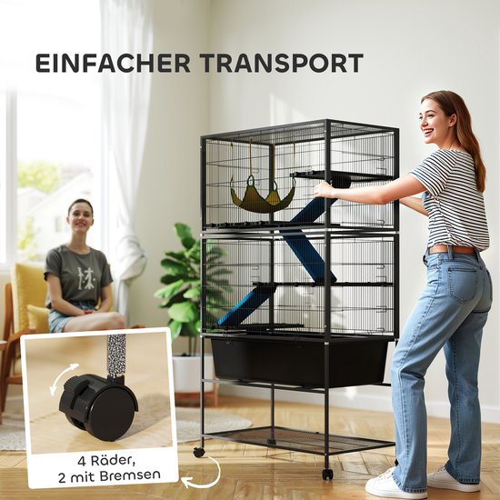 Chinchilla en Hamsterkooi met 4 Verdiepingen - 48x88x150 cm - Antraciet