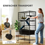 Chinchilla en Hamsterkooi met 4 Verdiepingen - 48x88x150 cm - Antraciet