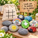 Schilderstenen 10 Stuks – Natuurlijke Keien om te Beschilderen – 7 tot 12 cm – Stenen voor Knutselen & Decoreren – Inclusief Katoenen Opbergzak - Happy Stones