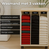 AKSA Home® Wasmand met Wieltjes - Wassorteerder met 3 vakken - Wasmand Opvouwbaar met Deksel - 160L - Beige/Creme