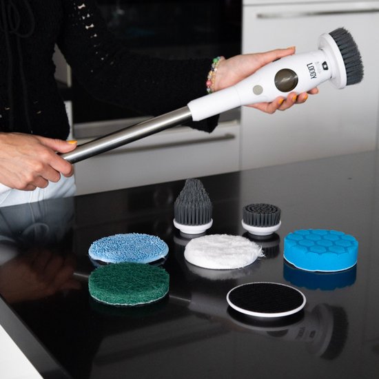 Lodgy® Elektrische Schoonmaakborstel - Schoonmaakborstel - Schrobber met Steel - Schrobmachine - Schrobborstel - Wasborstel met Telescopische Steel - 7 Opzetstukken