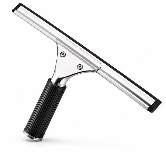 Raamtrekker 35 cm – Douchewisser – Wisser voor Douche, Ramen, Spiegel en Autoruit – RVS Glaswisser – Siliconen Raamwisser – Handtrekker – Douchetrekker Zwart-Zilver - Trekker