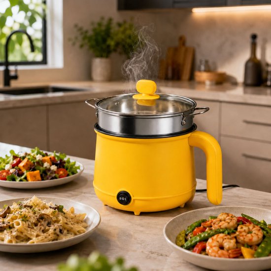 DMG Supply Noodle Pan - Geel - Elektrische Kookpan - Hotpot - Noodle Kom - 1,8 L - Multicooker