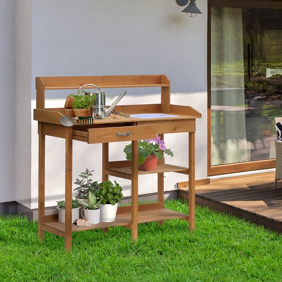 4Goodz Houten oppottafel Plantentafel met lade en bak